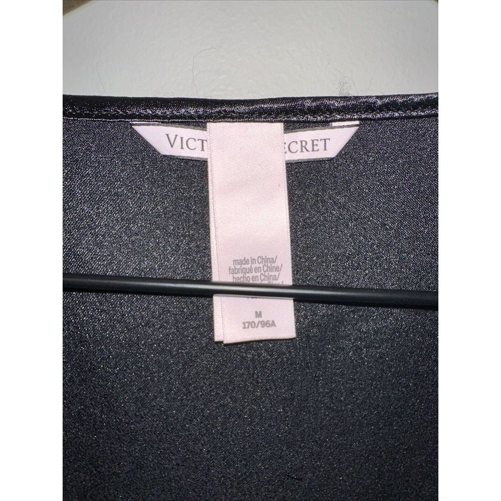 Victorias Secret Bodysuit Womens Satin Lace‎ Cap Sleeve V-Neck Polyester Black M - Picture 2 of 10